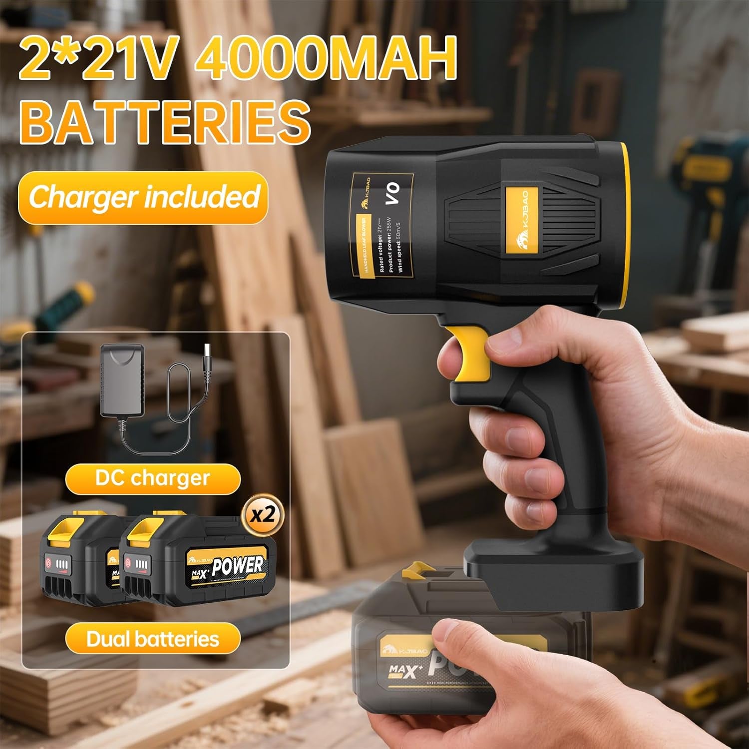 Cordless Electric Leaf Blower, 21V Handheld with 2 Batteries and Charger