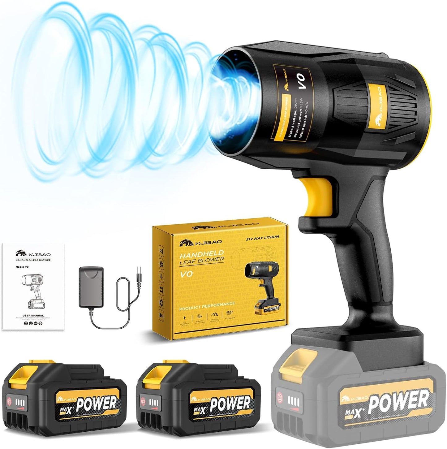 Cordless Electric Leaf Blower, 21V Handheld with 2 Batteries and Charger